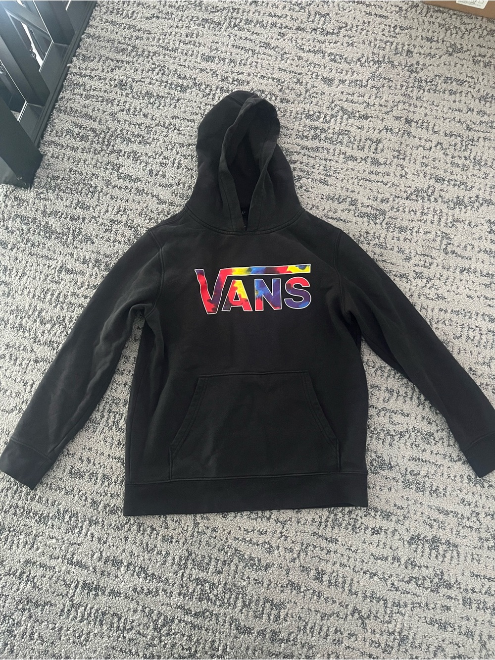 Vans Black Hoodie with Multicolor Rainbow Logo—Youth Large